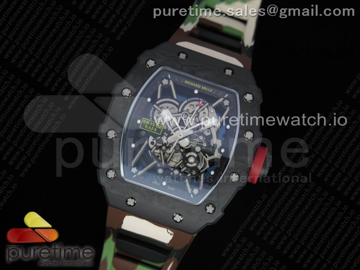 KV공장 V3 리차드밀 RM035-02 스켈레톤다이얼 러버스트랩 RM035-02 Skeleton Dial Red on Green Camouflage Rubber Strap MIYOTA8215 V3
