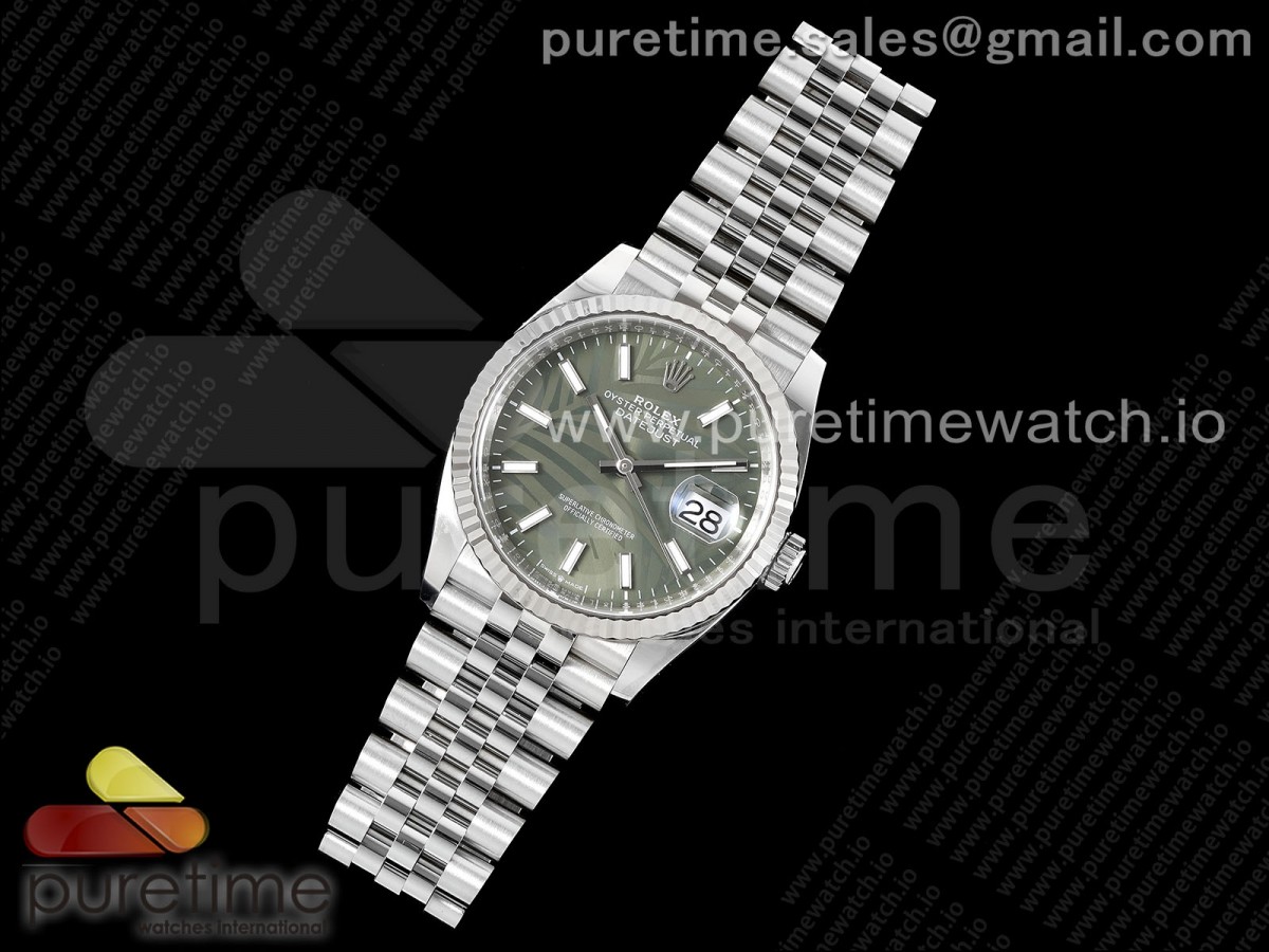 Clean공장 롤렉스 데이저스트 36 스틸 그린팜다이얼 플루티드베젤 쥬빌레브레이슬릿 DateJust 36 126234 Clean 1:1 Best Edition 904L Steel Green Leaf Dial on Jubilee Bracelet VR3235 클린공장